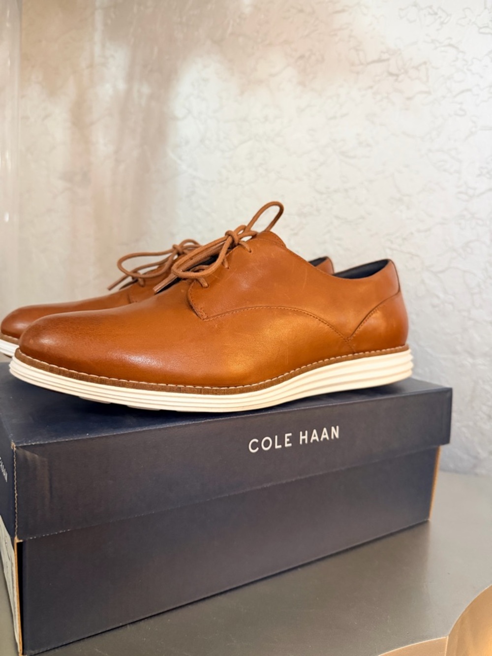 Cole Haan Men's Cognac Leather Derby Oxfords